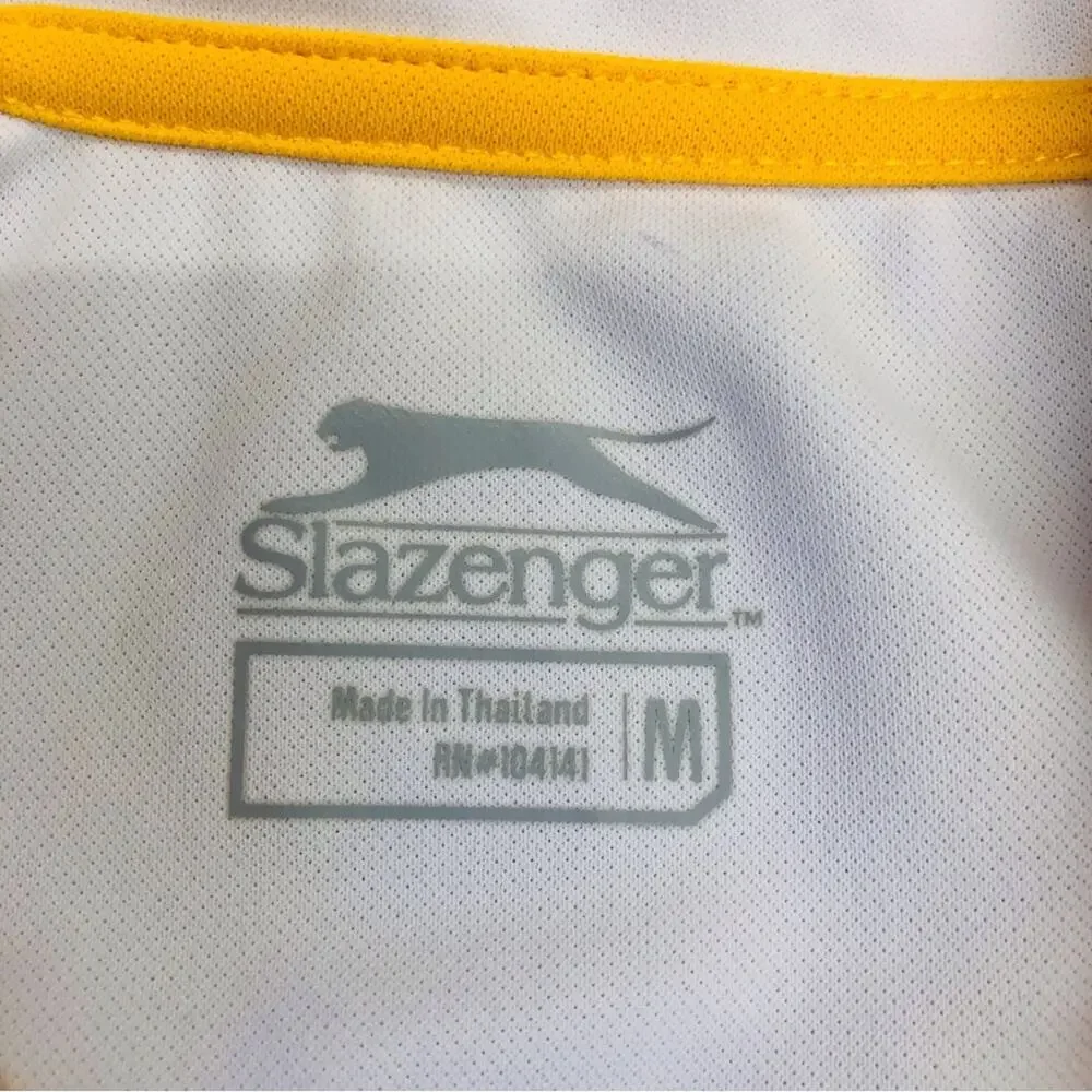 Slazenger White Zip Front Polo Activewear Shirt with Gold Piping Short Sleeve - Picture 11 of 16